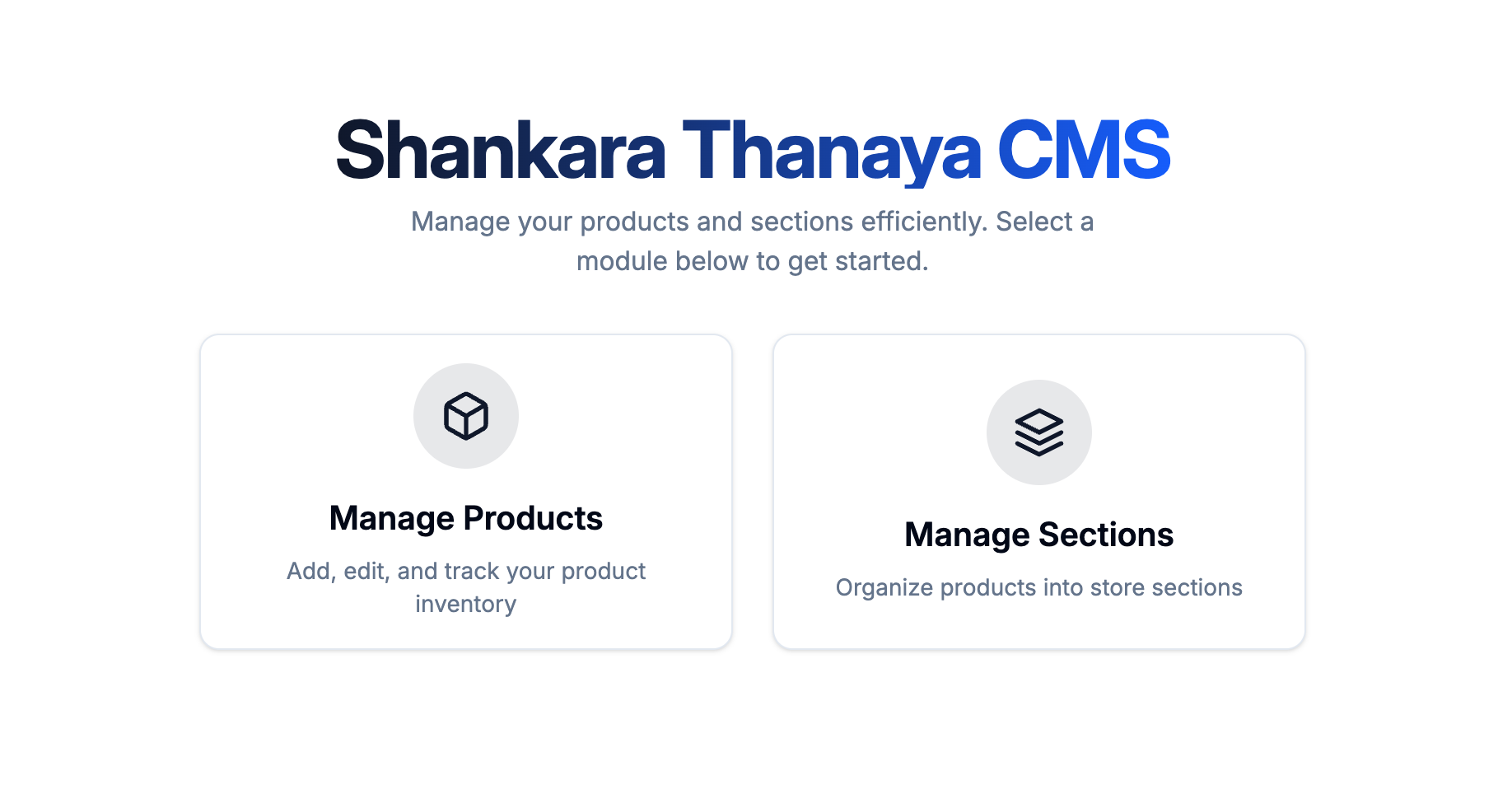 Screenshot of the Shankarathanaya CMS dashboard